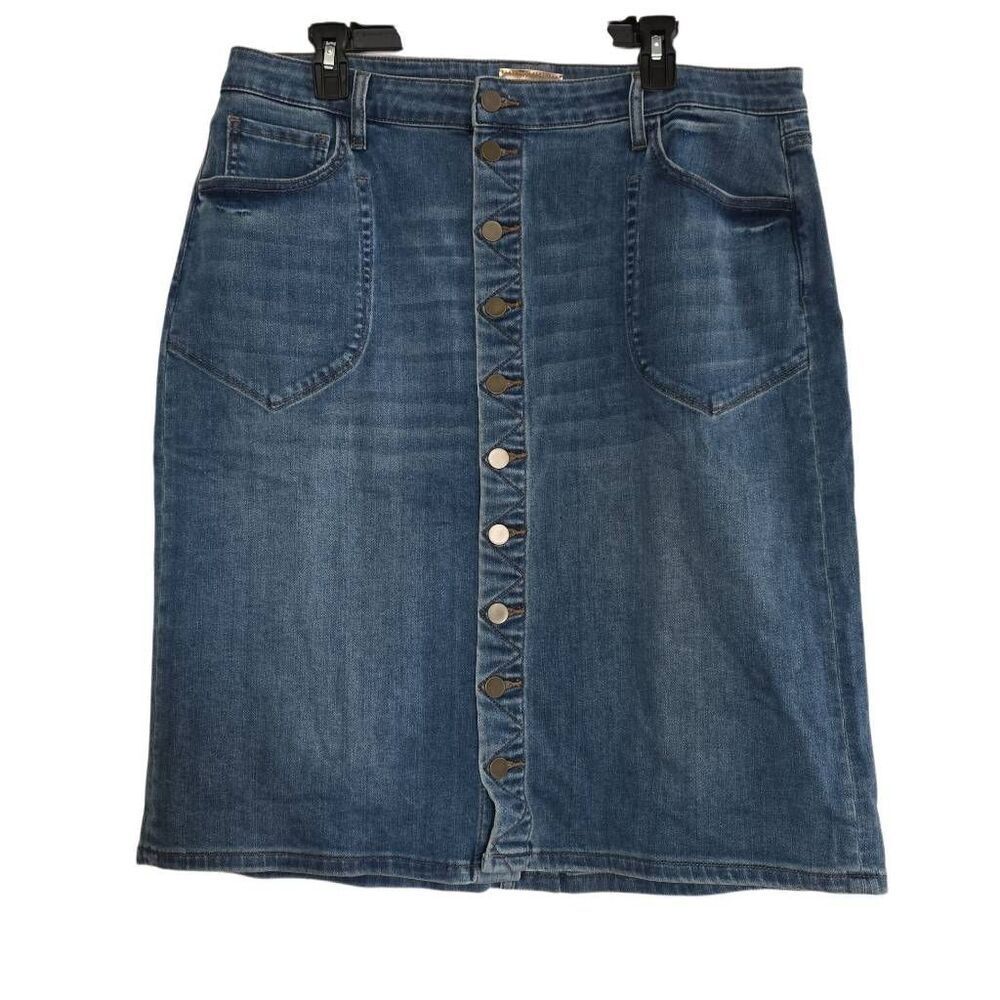 Kut From The Kloth Women’s Size 14W Blue Denim Rose Button Down Skirt